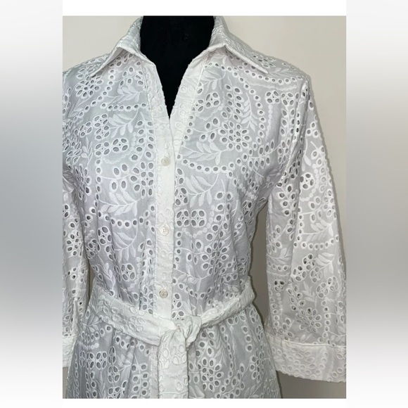 ZARA NEW WOMAN SS24 Eyet EMBROIDERED SHIRT DRESS WITH BELT WHITE - Picture 6 of 7